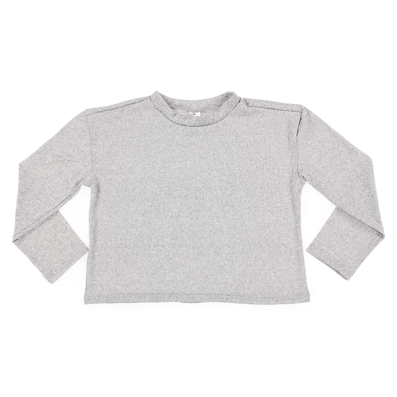 Juniors Brush Knit Crop Top - Light Heather Gray