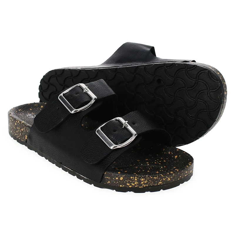 Ladies Faux Leather Double Buckle Sandals