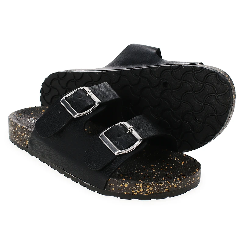 Ladies Faux Leather Double Buckle Sandals