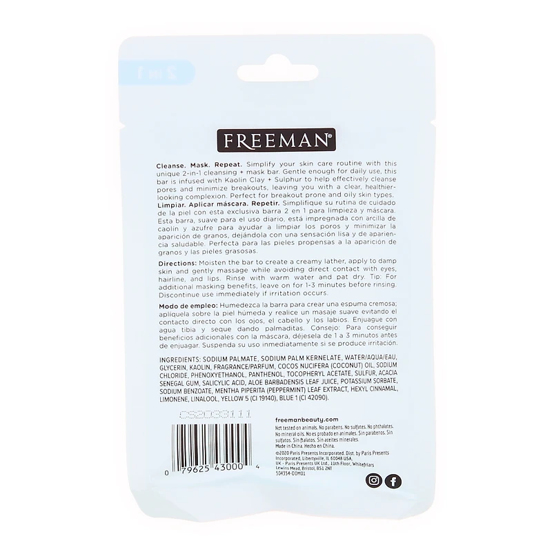 Freeman® 2-in-1 Cleansing Mask Bar - Sulphur Pore Detox/Breakout Prone/Oily Skin