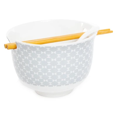 Ceramic Noodle Bowl W/ Chopsticks & Spoon