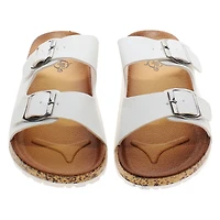Ladies Faux Leather Double Buckle Sandals - White