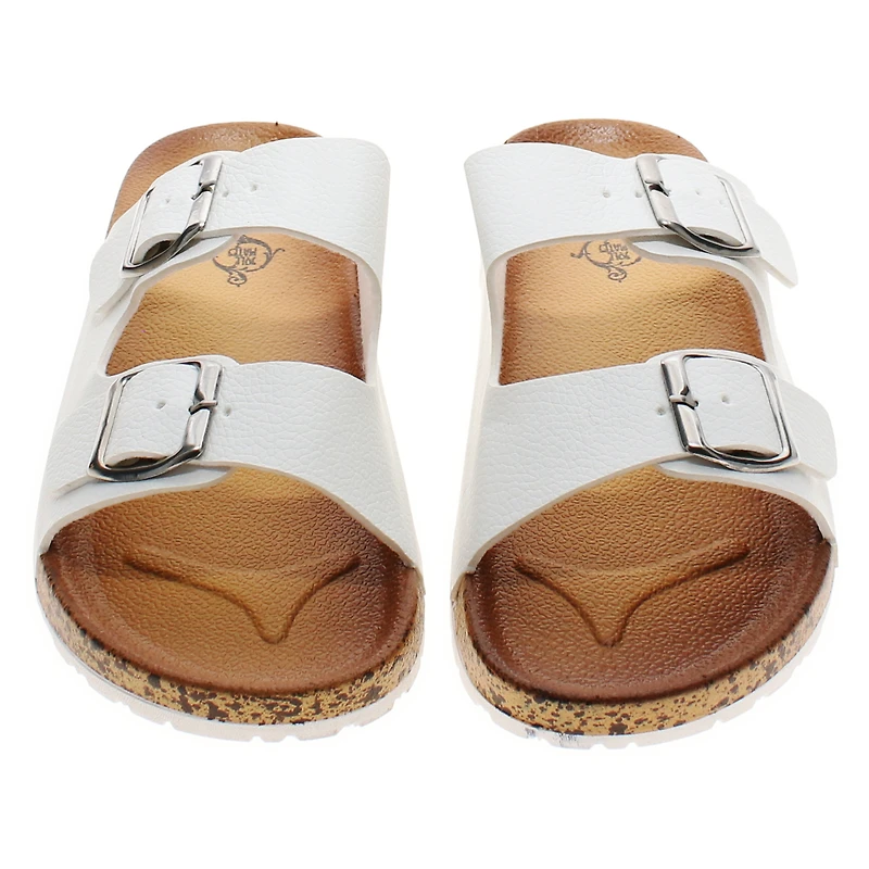 Ladies Faux Leather Double Buckle Sandals - White