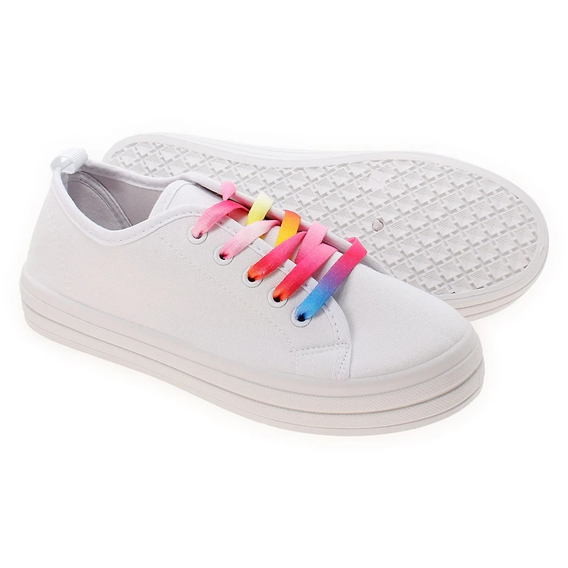 Ladies Super Sole White Sneakers w/ Tie Dye Laces