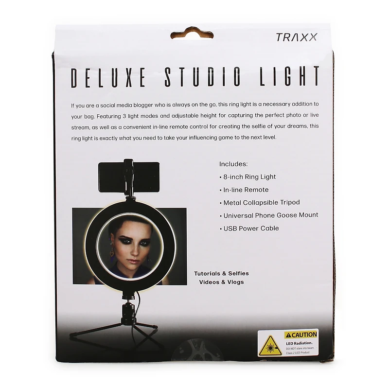 Deluxe 8in Studio Ring Light Phone Mount With inline Remote