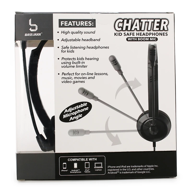 Kid-Safe Volume Limiting Headset w/ Boom Mic For Kids, Aux-in