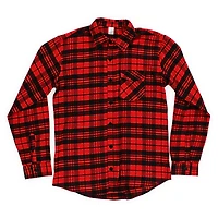 Young Men's Button-Down Flannel Shirt - Red & Black Plaid