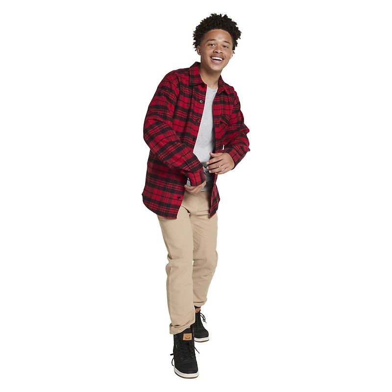 Young Men's Button-Down Flannel Shirt - Red & Black Plaid