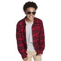 Young Men's Button-Down Flannel Shirt - Red & Black Plaid