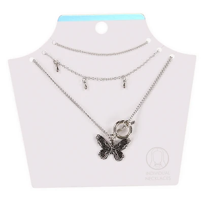 Silver Butterfly Toggle Necklace 3-Piece Set