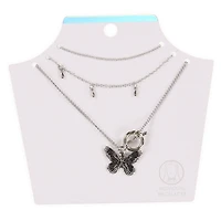Silver Butterfly Toggle Necklace 3-Piece Set