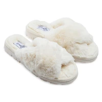 Ladies Faux Fur Slide Sandals - Ivory