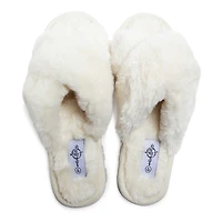 Ladies Faux Fur Slide Sandals - Ivory