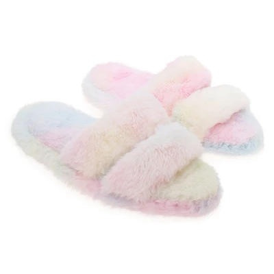 Ladies Faux Fur Slippers - Tie Dye