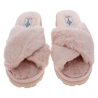 Ladies Faux Fur Slide Sandals - Blush Pink