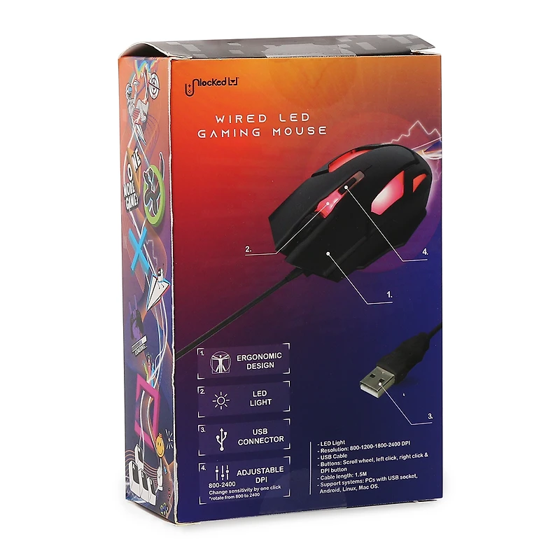 Teal & White Wired LED Gaming Mouse With Adjustable Dpi