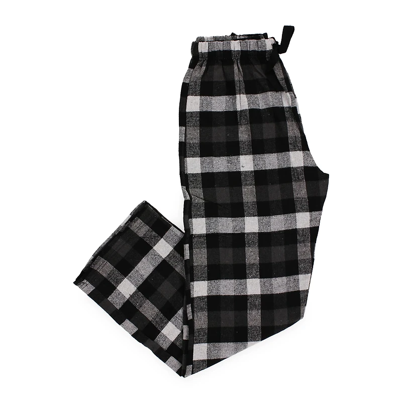 Young Men's Black & White Buffalo Plaid Flannel Lounge Pants