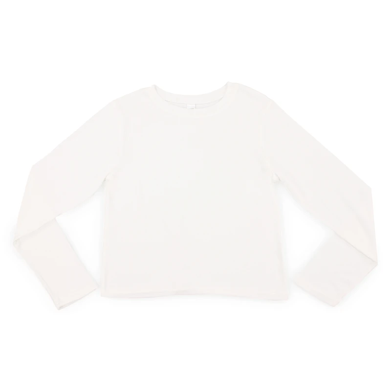 Juniors Long Sleeve Crop Top - White