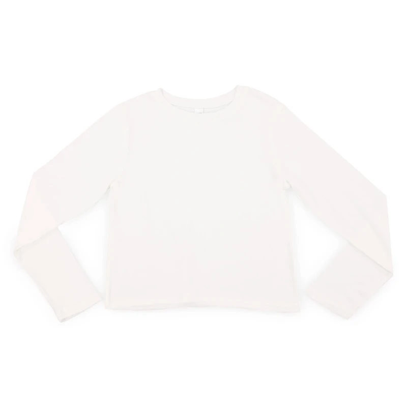 Juniors Long Sleeve Crop Top - White