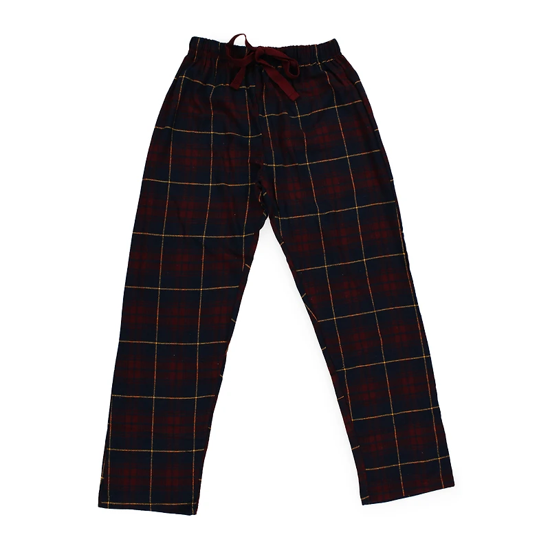 Young Men's Burgundy Plaid Flannel Lounge Pants