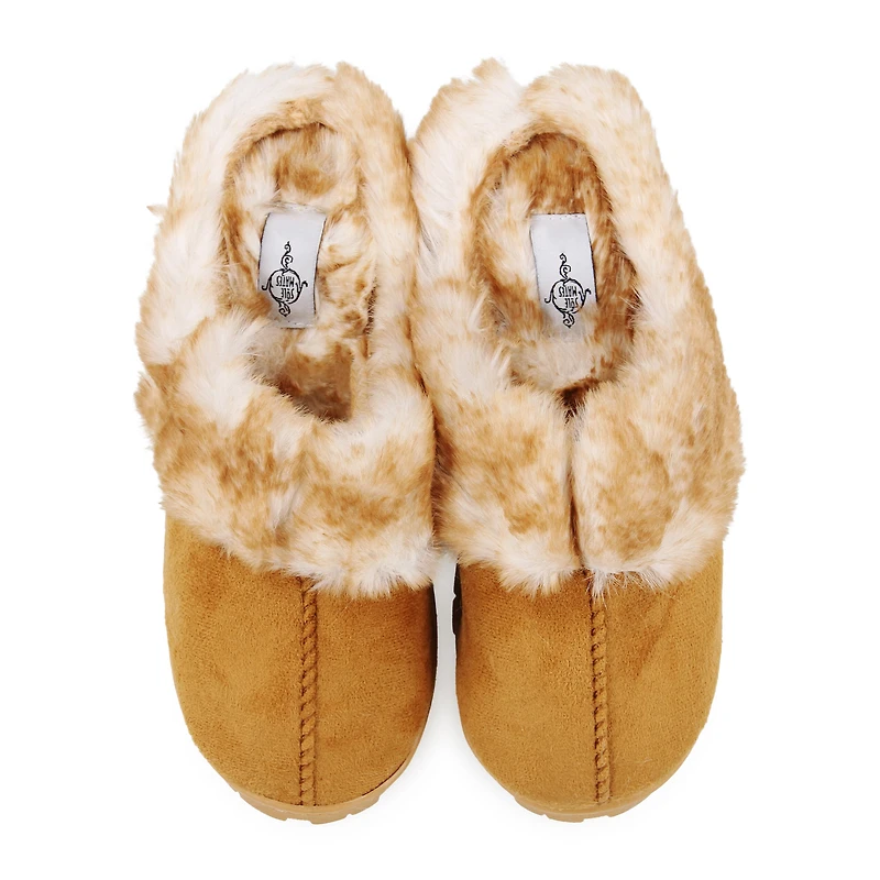 Lug Sole Faux Fur Scuff Slippers - Chestnut Brown