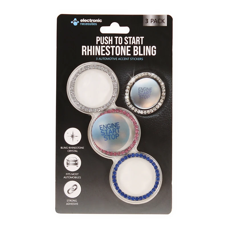 Push To Start Rhinestone Bling Car 3-Pack Accent Stickers