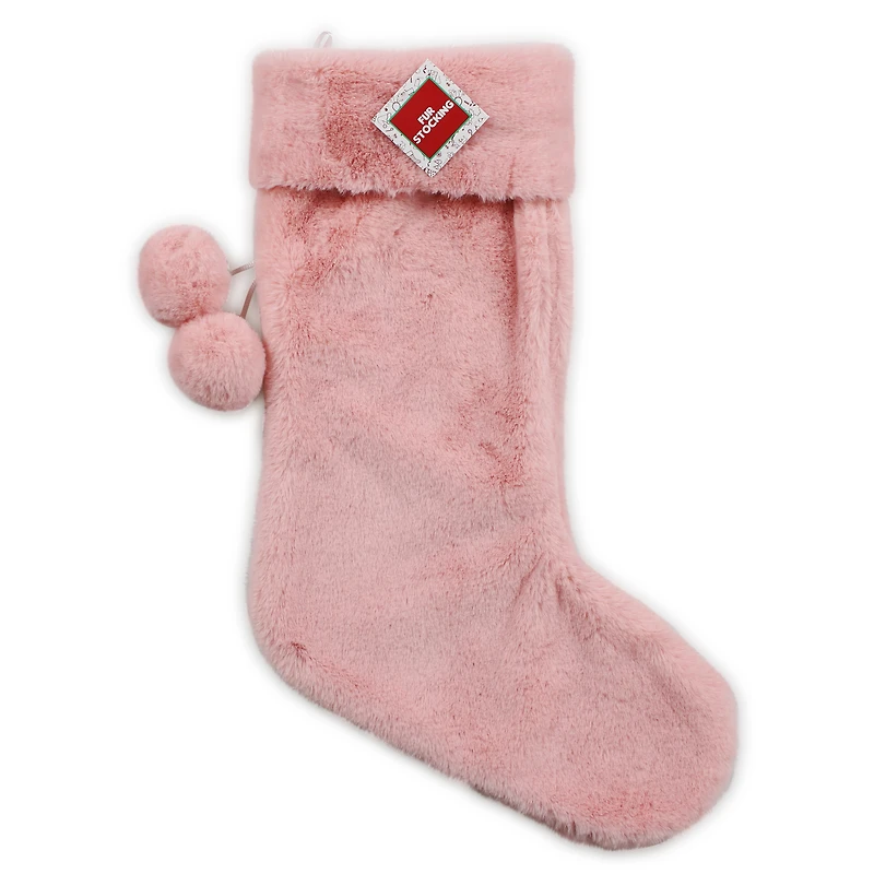 Holiday Stocking 20in - Pink Faux Fur