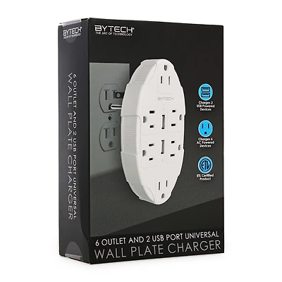 6 Outlet & 2 USB Port Universal Wall Plate Charger