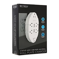 6 Outlet & 2 USB Port Universal Wall Plate Charger