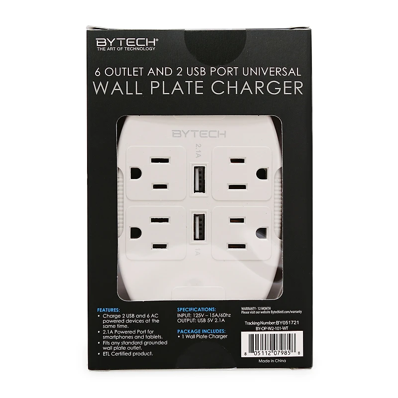 6 Outlet & 2 USB Port Universal Wall Plate Charger