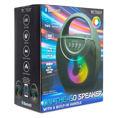 Top Handle On-The-Go Portable Speaker w/ Bluetooth®, Fm Radio, Mic, LED Lights