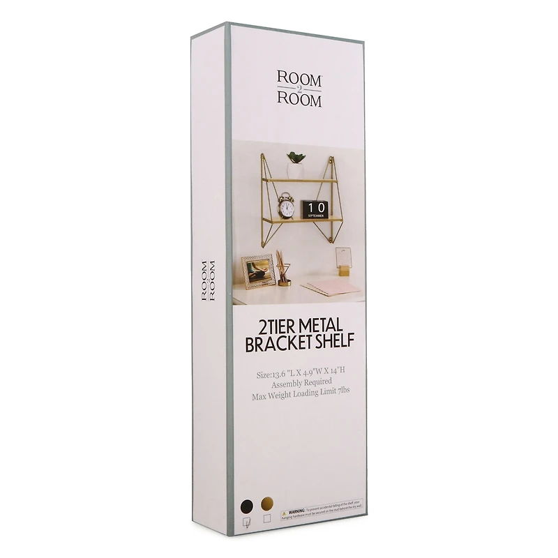 2-Tier Metal Bracket Wall Shelf 13.6in