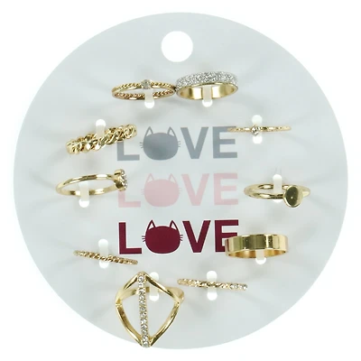 10-Count Gold & Faux Diamond Rings Jewelry Set