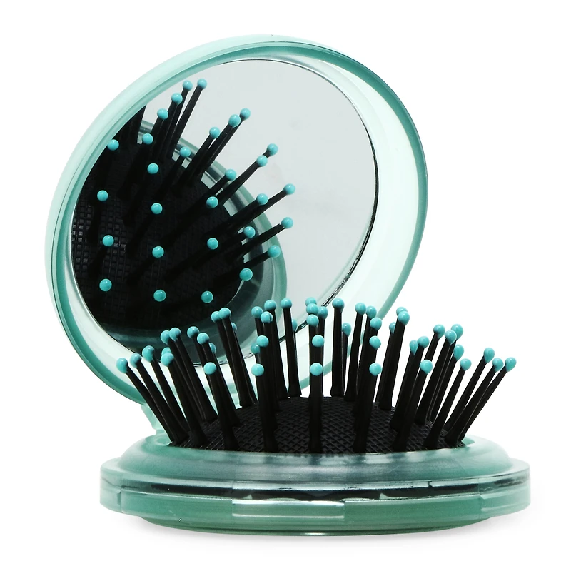 Rhinestone Pop-Up Travel Hair Brush With Mirror