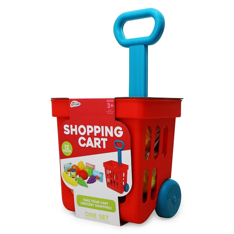Kid's Toy Shopping Cart & Play Food 12-Piece Set