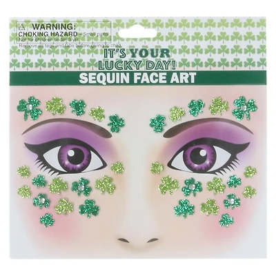 St. Patrick's Day Shamrock Sequin Face Art Gems