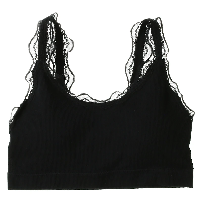 Black Ribbed Lace Bralette