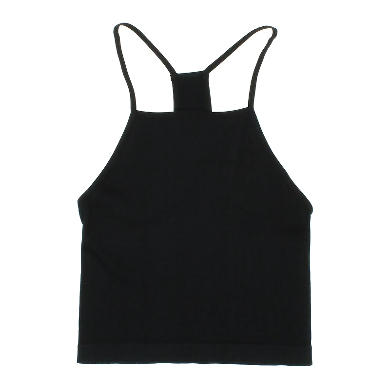 Black Ribbed Halter Tank Top