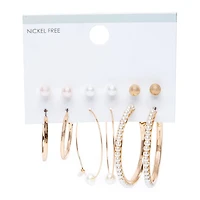 Pearl + Gold Hoops & Stud Earrings 6-Pair Set