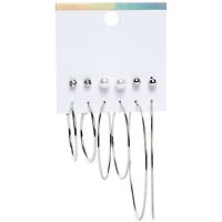 Silver Hoops & Stud Earrings 6-Pairs