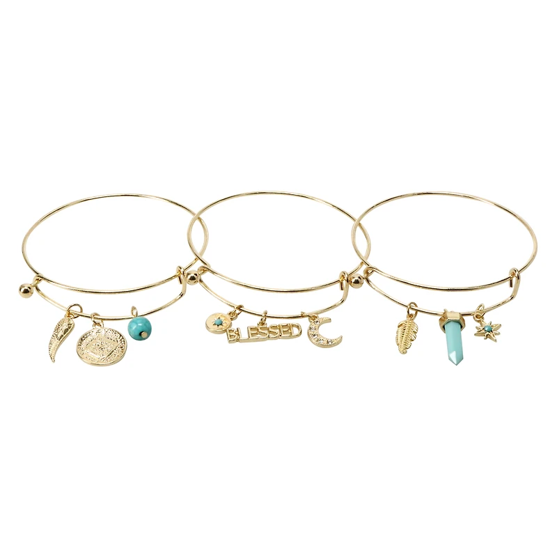 Gold Charm Bracelets Set