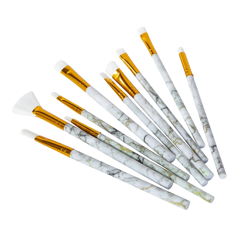10-Piece Paint Brush Set With Marble Swirl Handles