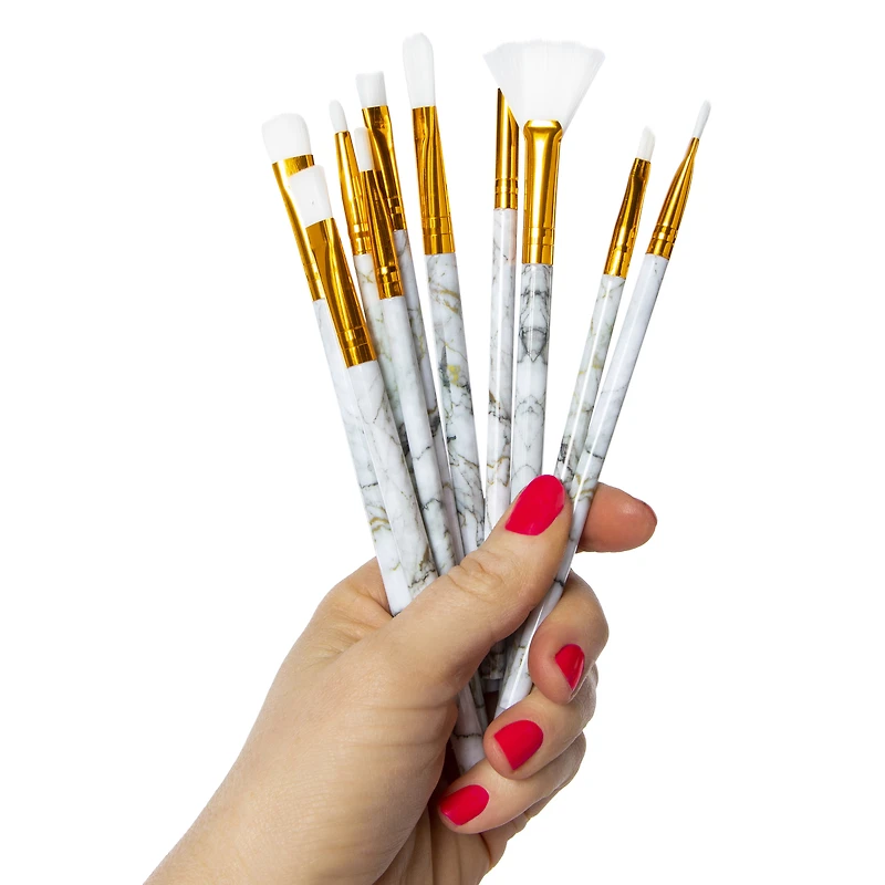 10-Piece Paint Brush Set With Marble Swirl Handles