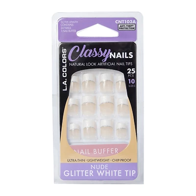 L.A. Colors® Classy Nails 25-Piece - Nude + White Glitter Tip