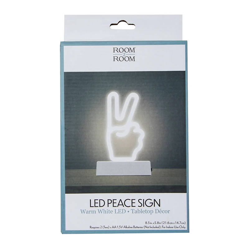 LED Peace Sign Neon Light With Stand 8.5in, Battery Operated