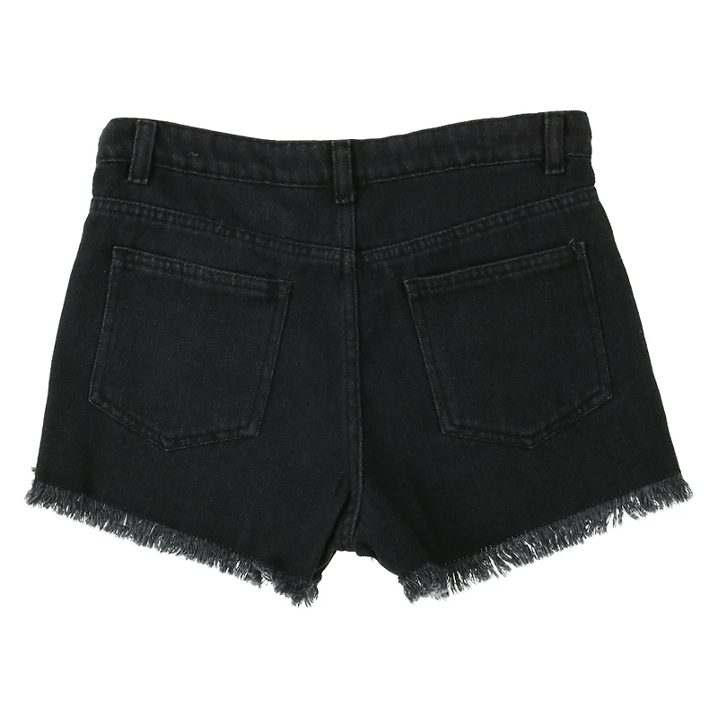 Black Denim Shorts With Frayed Hem