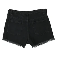 Black Denim Shorts With Frayed Hem