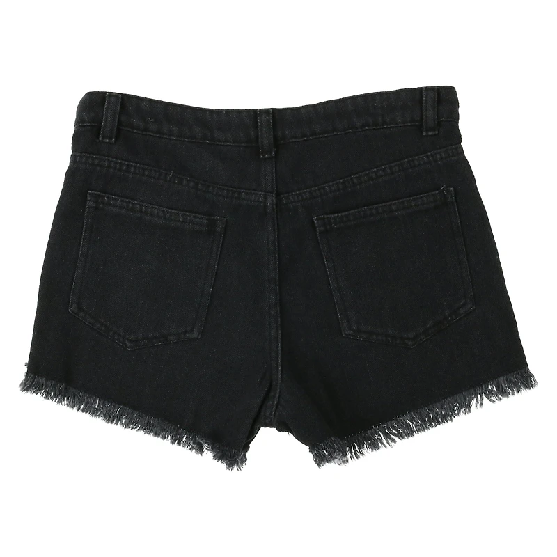 Black Denim Shorts With Frayed Hem