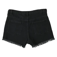 Black Denim Shorts With Frayed Hem