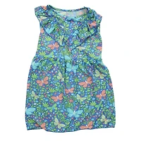Blue Butterfly Print Dog Dress With Ruffle